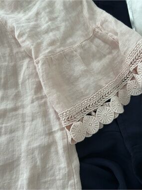 Delicate Crochet Trim Detail - Blush Linen Made in Italy